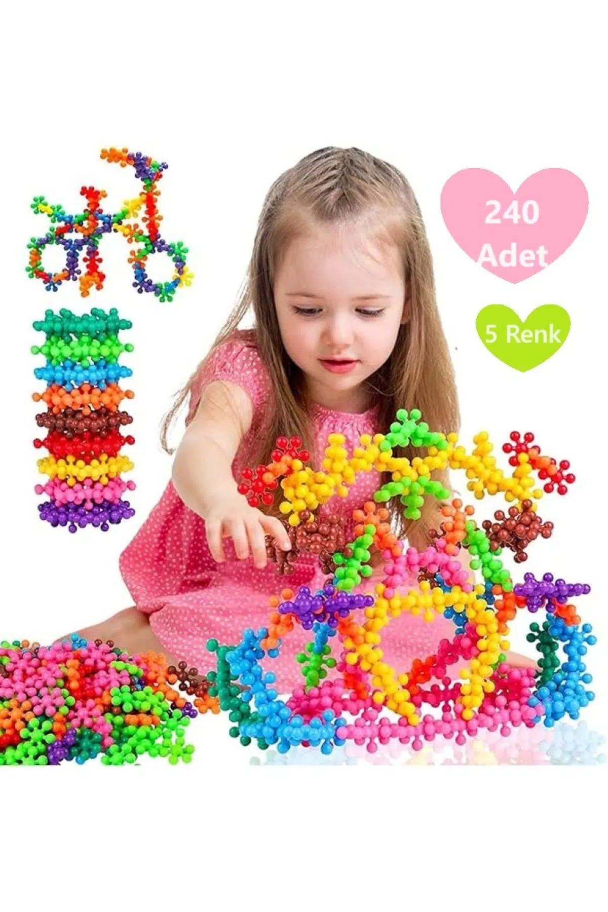 240 Adet 5 Renk Molekül İnşaa Seti Yaratıcı Oyuncak Kar Tanesi Yapı Taşları (Yeni Versiyon)