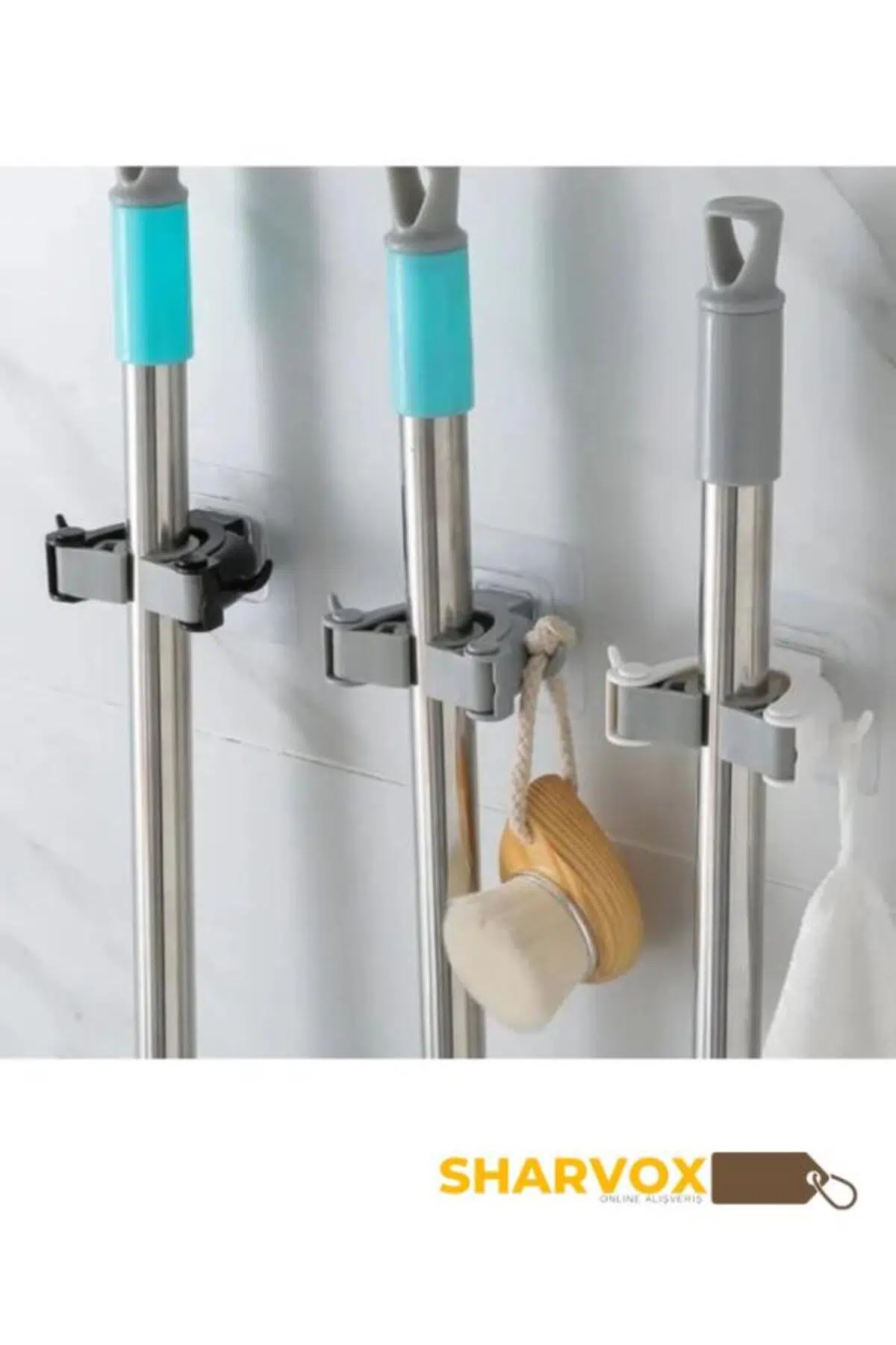 3'Lü Set Çok Amaçlı Mob Askısı Sap Tutucu Mutfak ve Banyo Askısı Paspas,Süpürge