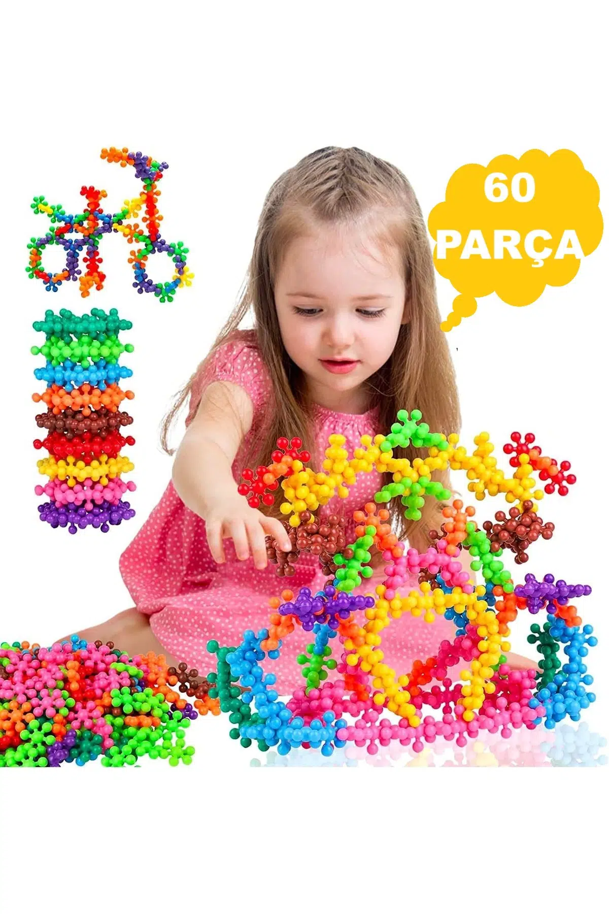 60 Adet 5 Renk Molekül İnşaa Seti Yaratıcı Oyuncak Kar Tanesi Yapı Taşları (Yeni Versiyon)