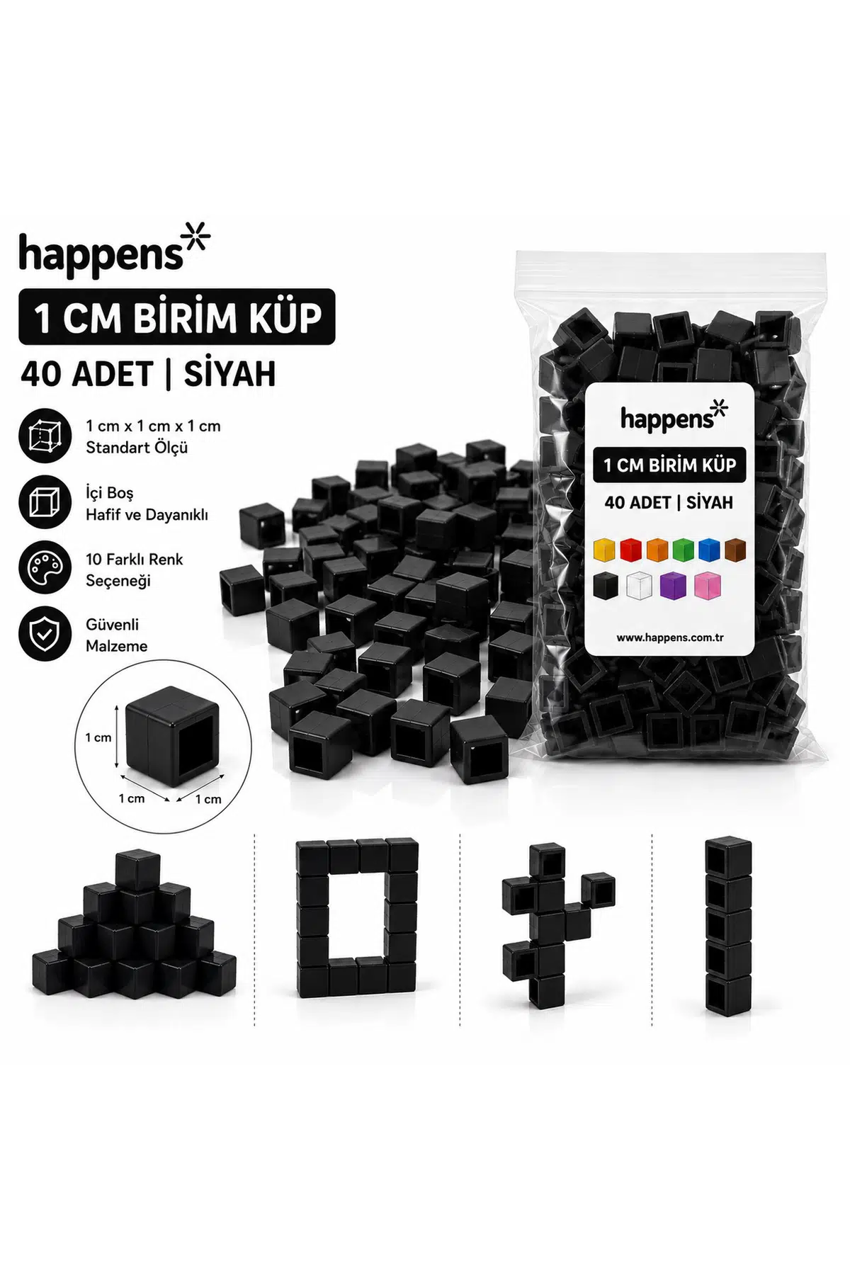 Birim Küp 1 cm 40 Adet Siyah– Matematik Materyali, Eğitici Oyuncak, Montessori ve Okul Öncesi Sayma Küpleri