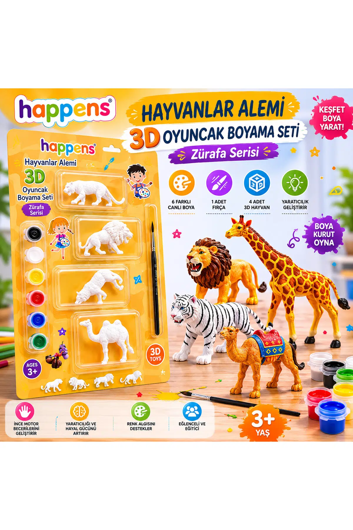 Hayvanlar Alemi 3D oyuncak boyama seti eğitici boya seti oyuncak yıkanabilir