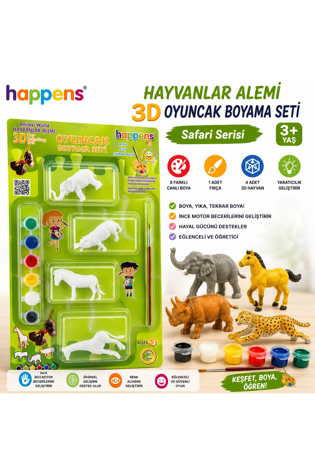 Orman Hayvanları 3D Hayvan Boyama Oyuncağı | Yıka Tekrar Boya Eğitici Set