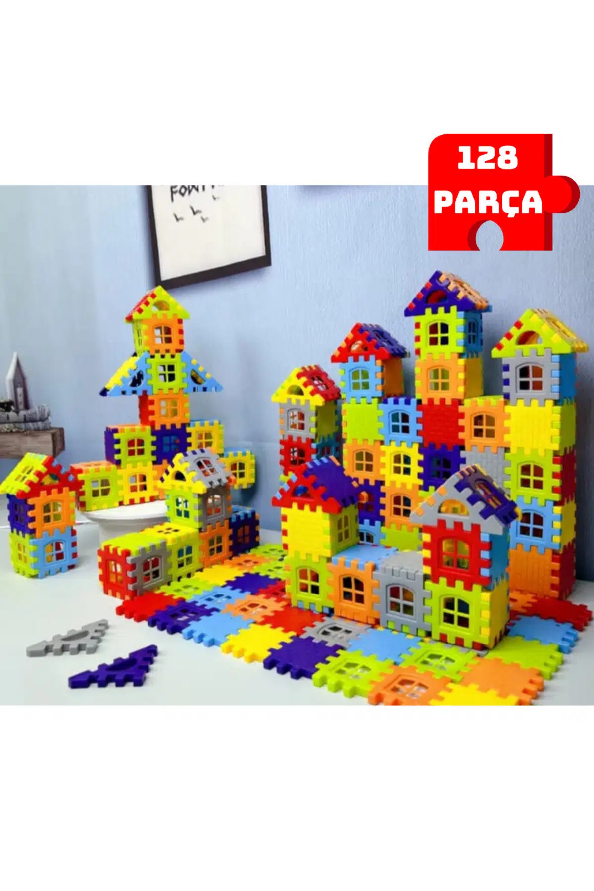 Puzzle City 3D Yapı Blokları - 128 Parça Eğitici Şehir Kurma ve Tasarım Seti