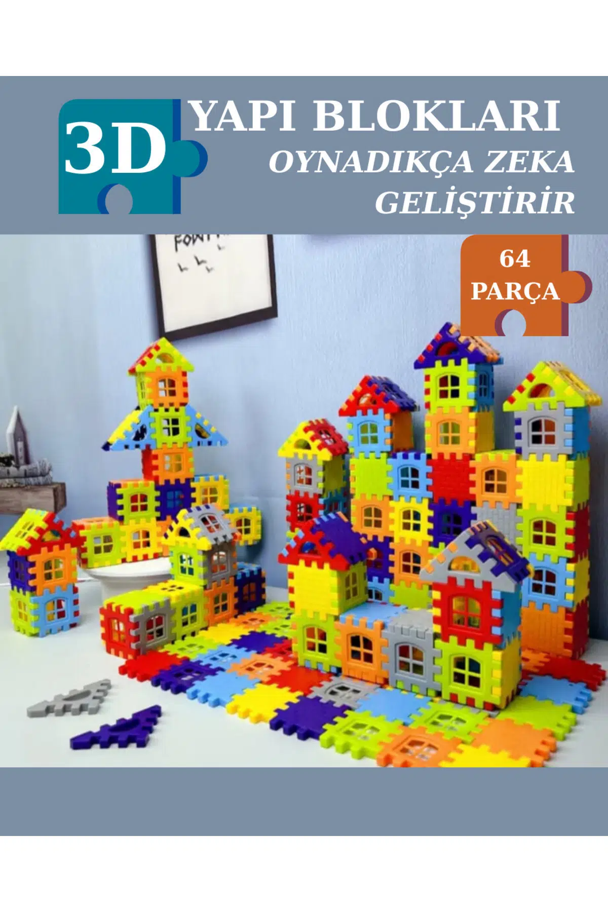 Puzzle City 3d Yapı Ve Tasarım Blokları 64 Parça Eğitici Oyuncak Seti